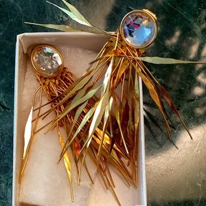 Fun & Funky Post Drop Earrings w/ Dangling Gold Fringy Detail - Holiday Perfect!